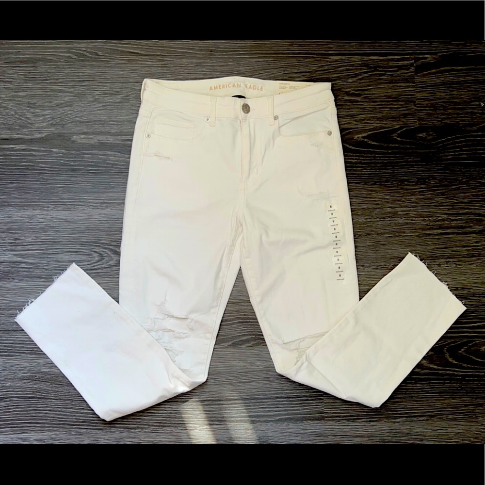 NWT American Eagle high-rise stretch ripped white jeans